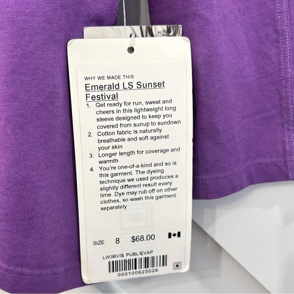 NWT Lululemon Emerald Long Sleeve Sunset Festival Shirt Seawheeze Size 8
